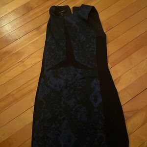 Elegant One Shoulder Black and Blue Midi Dress